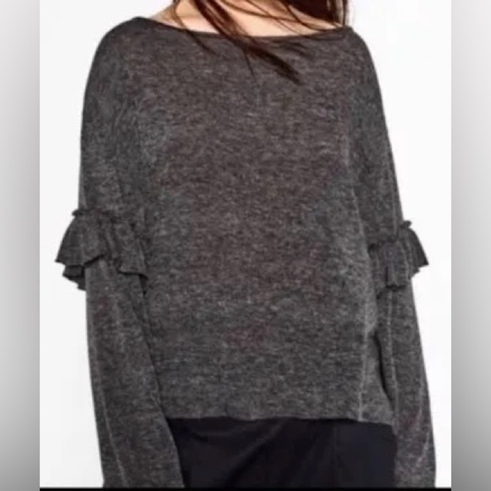 2/$35 Zara Collection Gray Ruffle Sleeve Sweater